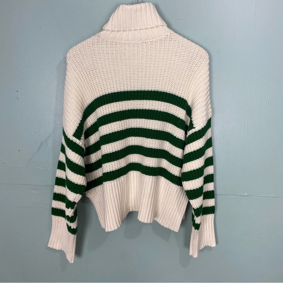 Madewell Marled Wide Rib Mockneck Sweater‎ Knit Striped Green Cream Sz Large - Picture 5 of 8